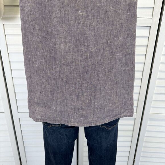FLAX Linen Tank Top Purple-Tan Scoop Neck Sleeveless Blouse Size M Lagenlook - Picture 6 of 8
